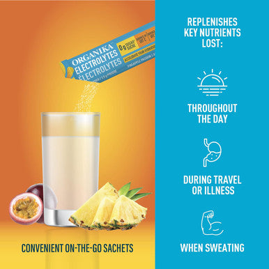 Organika Electrolytes Powder- Variety Pack Sachets (Raspberry + Lemonade + Pineapple Passion), On-The-Go Hydration And Electrolyte Replenishment 3.5G X 20Ct