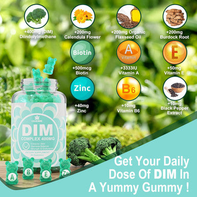 Dim Supplement Women 400Mg, Estrogen Supplement For Women, Sugar Dim Gummies For Men & Women W/ Biotin, Flaxseed Oil, Burdock, Calendula, Bioperine For Hormone Balance, Menopause & Prostate 60Cts