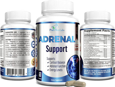 YUMMYVITE Adrenal Support, Cortisol Manager, Adrenal Health, Maintain Balanced Cortisol Levels, Stress Relief Supplement With Ashwagandha, L-Tyrosine - 60 Capsules