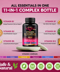 NUTRAHARMONY Vitamin B Complex - 11-In-1 B-Complex: B1, B2, B3, B5, B6, B7, B8, B9, B12 With Vitamin C, Choline, Inositol - For Men & Women - Made In Usa - Energy, Brain & Heart Support Supplements - 60 Vegan Caps
