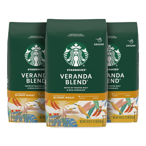 Starbucks Ground Coffee, Starbucks Blonde Roast Hot or Iced Coffee, Veranda Blend, 28 oz