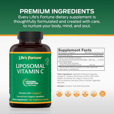 Life's Fortune Liposomal Vitamin C 2100 mg Fast Acting Absorption Higher Bioavailability Supporting Immune System High Antioxidant Supplement Formula ÃƒÂ¢Ã¢â€šÂ¬Ã¢â‚¬Å“ Collagen Booster ÃƒÂ¢Ã¢â€šÂ¬Ã¢â‚¬Å“ 180 Capsules