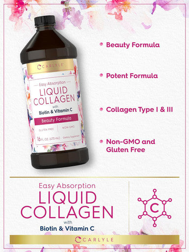 Carlyle Liquid Collagen 16 fl oz | with Biotin and Amino Acid Protein | Natural Berry Flavor | Non-GMO Gluten