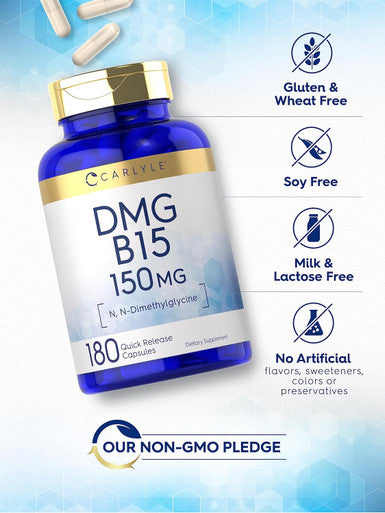 Carlyle DMG Supplement | B15 | 150 mg 180 Capsules | N-Dimethylglycine | Non-GMO and Gluten