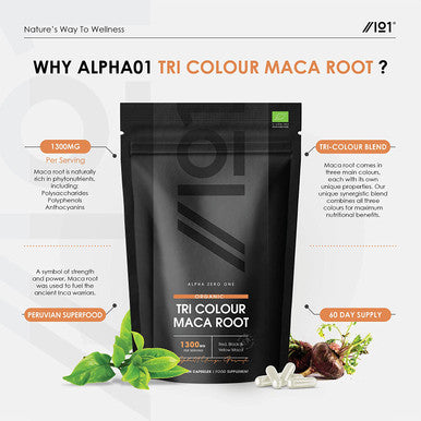 Organic Maca Root 1300mg - High Strength Black, Red & Yellow - Not Tablets, Powder or Oil, Synergistic Formula, Halal, 60 Vegan Capsules