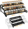 Expandable Spice Rack Organizer for Cabinet 3 Tier Spicy Shelf Black 1Pack | Adjustable Length 13"-21", Easy to See Labels, Sturdy Metal, Slip-Resistant Guardrails for Jars, Cabinet & Countertop Storage