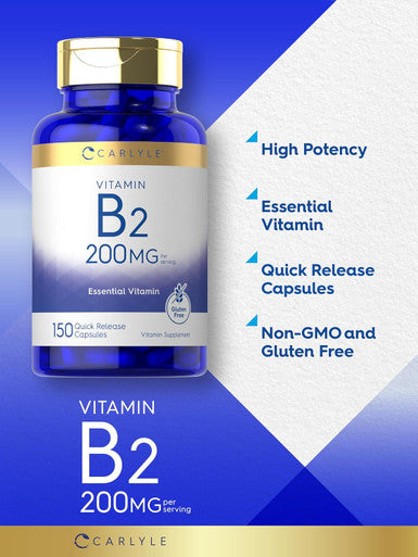 Carlyle Vitamin B-2 | Riboflavin | 200mg | 150 Count | Vegetarian Non-GMO & Gluten Essential Supplement
