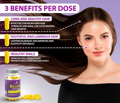 Biotin Hair Skin And Nails Vitamins, Vitamin C, Biotin And Collagen Supplements That Make Hair Grow Faster And Longer, For All Ages, 60 Capsules Of Biotin 20000Mcg Maximum Strength.