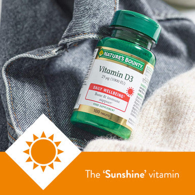 Nature's Bounty Vitamin D3 25 G (1000 Iu) Tablets - Pack Of 100 Tablets One-A-Day - High Strength Vitamin D - Bone Muscle And Immunity Support - Suitable For Vegetarians
