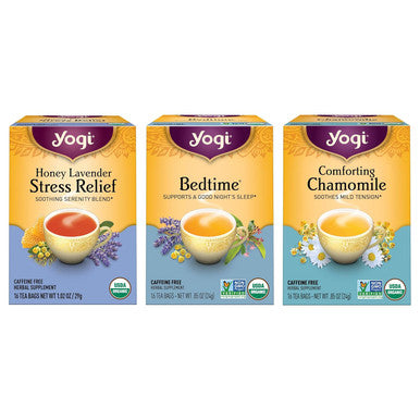 Yogi Tea Relaxation & Stress Relief Tea Variety Pack - 16 Tea Bags per Pack (3 Packs) - Relaxing Tea Sampler - Includes Honey Lavender Stress Relief Tea Bedtime Tea & Comforting Chamomile Tea