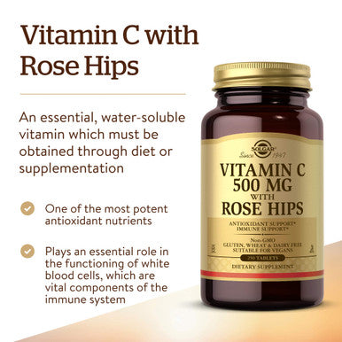 Solgar Vitamin C 500 Mg With Rose Hips 250 Tablets - Antioxidant & Immune Support - Overall Health - Supports Healthy Skin & Joints - Non Gmo Vegan Gluten Free Dairy Free Kosher - 250 Servings