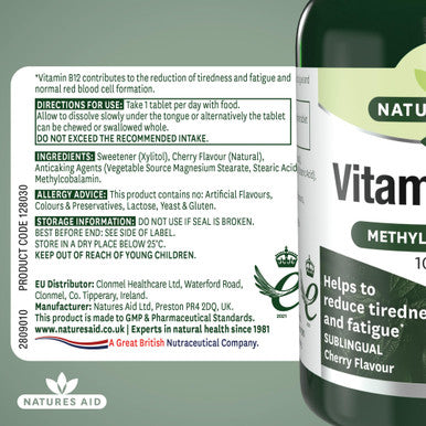 Natures Aid Vitamin B12 1000 g Sublingual Supplement - 90 Tablets