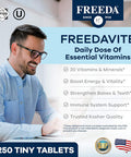 Freedavite Tiny Tablet - Moderate Multivitamin For Men And Women - Pure Vitamin A, C, D, E, B1, B2, B6, B12, Biotin, Calcium, Zinc, Iron, Magnesium, Manganese, Copper, Selenium, Iodine - 250 Count