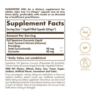 Solgar Full Spectrum Curcumin 105 Licaps Superior Absorption Brain Joint and Immune Health Vegan Gluten Free Non Gmo Dairy Free 105 Servings