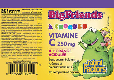 BigFriends by Natural Factors Chewable Vitamin C 250 mg Support for Healthy Bones Teeth and Cartilage Tangy Orange 90 tablets 90 servings