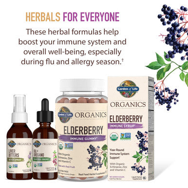 Garden of Life Organics Elderberry Gummies For Adults & Kids - Immune Support Supplement With Organic Fruit Herbal Blend Elderberry EUSAcea Zinc Vitamin C 120 Vegan Gluten Free Gummies
