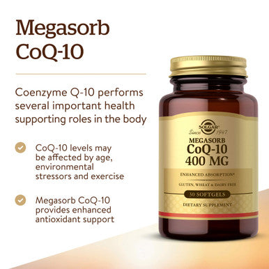 Solgar Megasorb Coq-10 400 Mg 30 Softgels - Supports Heart & Brain Function - Coenzyme Q10 Supplement - Enhanced Absorption - Gluten Free Dairy Free - 30 Servings