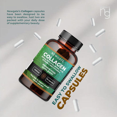 Newgate Labs Marine Collagen 350Mg With Hyaluronic Acid, Vitamin C & Vitamin E - Advanced Nutritional Supplement - 90 High Strength Capsules - Health Wellness Support - Gmo Free - Halal