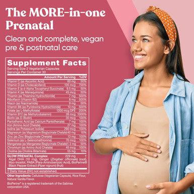 Eu Natural Glow Prenatal Vitamins for Women 20-in-1 for Healthy Pregnancy and Fetal Development Folic Acid & Vegan DHA For Baby's Growth & A Comfortable Pregnancy 60 Nourishing Capsules