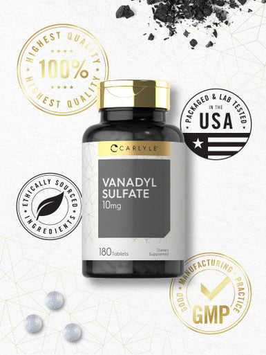 Vanadyl Sulfate 10Mg 180 Tablet Capsules With Chromium Picolinate Vegetarian Non-Gmo Gluten Free Supplement By Carlyle