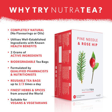 Nutra Tea - Pine Needle & Rose Hip Tea | Pine Needle Tea | Rose Hips Tea - 40 Tea Bags - Herbal Tea - (2 Pack)