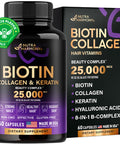 NUTRAHARMONY Biotin Collagen Keratin Hyaluronic Acid Hair Growth Support Supplement Skin and Nails Beauty Complex 25000 Mcg - B1 | B2 | B3 | B6 | B7 Made In Usa For Women and Men 60 Capsules