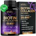 NUTRAHARMONY Biotin Collagen Keratin Hyaluronic Acid Hair Growth Support Supplement Skin and Nails Beauty Complex 25000 Mcg - B1 | B2 | B3 | B6 | B7 Made In Usa For Women and Men 60 Capsules