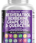 Clean Nutraceuticals Resveratrol Berberine Grape Seed Extract Quercetin Green Tea Extract Polyphenol Supplement For Women & Men W/N-Acetyl Cysteine, Acai Extract - 1Pack