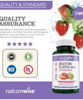 Naturewise Biotin Gummies - Beauty And Wellness Support For Hair, Skin, And Nails 5000Mcg | Strawberry Kiwi Flavor Gummies 60