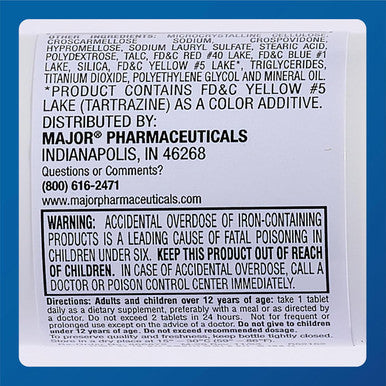 Major Ferosul - Ferrous Sulfate 325Mg Tablets With 65Mg Of Elemental Iron - Iron Supplement For Women, Men - [Color] - 100 Tablets (3 Pack)