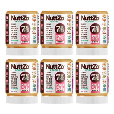 NuttZo Organic Power Fuel 7 Nuts and Seeds Butter, Smooth, Paleo and Keto Friendly, Peanut and Gluten Free, Vegan, Kosher, No Added Sugar or Oil, 12 oz Jar