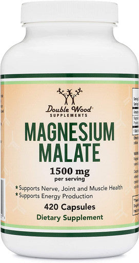 Magnesium Malate Capsules 420 Count 1500mg Per Serving Magnesium Bonded to Malic Acid Third Party Tested Vegan Friendly Gluten Manufactured in The USA by Double Wood Supplements