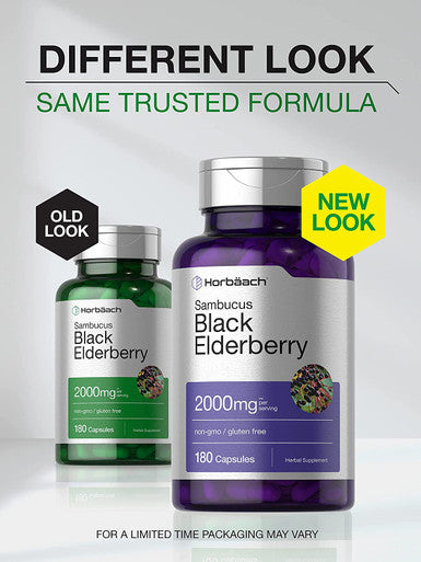 Black Elderberry | 2000mg Capsules | 180 Count | Non-GMO, Gluten Free | Sambucus Extract Supplement | by Horbaach