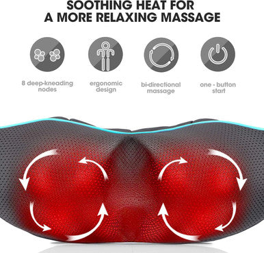 Magicmakers Neck Massager With Heat - Electric Shiatsu Deep Kneading Back Massage For Neck Pain, Shoulder, Waist, Relax For Her/Him/Women/Men/Dad/Mom/Christmas/Mothers Day/Fathers Gifts