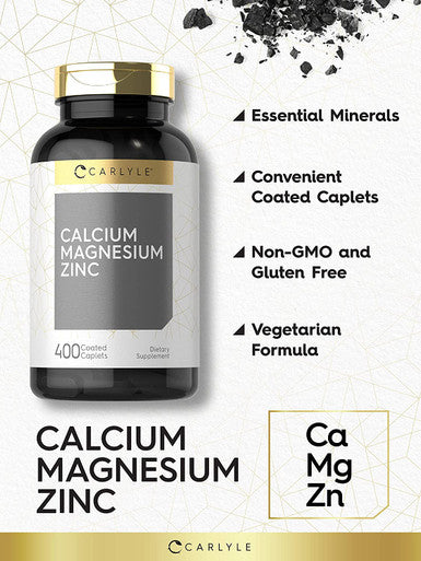 Carlyle Calcium Magnesium Zinc | 400 Caplets Value Size | Vegetarian, Non-GMO, Gluten Free Supplement