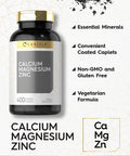 Calcium Magnesium Zinc | 400 Caplets Value Size | Vegetarian, Non-Gmo, Gluten Free Supplement | By Carlyle