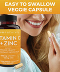Vitamin C with Zinc (250 Veggie Capsules) - Vitamin C 1000mg and Zinc 20mg with Citrus Bioflavonoids and Rose Hips, Immune Support Supplement and Powerful Antioxidant