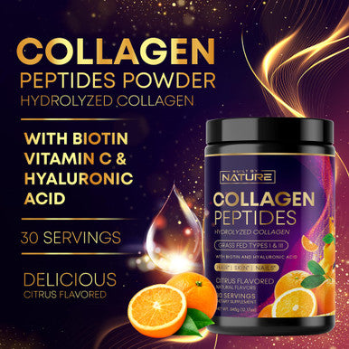 Built Nature Collagen Powder, Hydrolyzed Type 1 & 3 Peptides, Grass-Fed With Hyaluronic Acid And Vitamin C, Healthy Hair, Skin, Nails, Bones & Joints, Keto & Paleo Friendly, Non-Gmo, Citrus Flavor 30 Servings