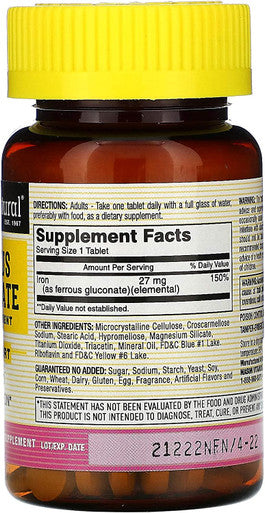 Mason Vitamins Iron Ferrous Gluconate 240Mg Tablets, 100 Count Bottle (Pack of 1)