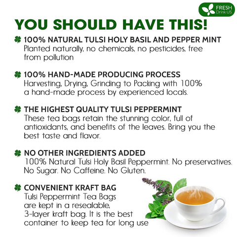 FreshDrinkUS, Premium 50 Mulberry Leaf Tea Bags, 100% Natural & Pure from Mulberry Leaves. Herbal Tea. Made with Natural Material Tea Bags. No Sugar, No Caffeine, No Gluten, Vegan.