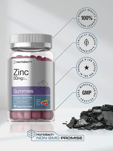 Zinc Gummies | 40 Count | Vegan, Non-GMO, Gluten Free | Mixed Berry Flavor | by Horbaach