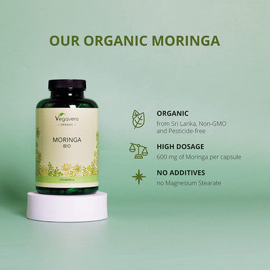 Organic Moringa Oleifera 1800mg VegaveroÃƒâ€šÃ‚Â® | 270 Capsules | Pure Moringa Leaf Powder from Sri Lanka | Vegan & NO Additives | Natural Source of Proteins, Vitamins & Minerals