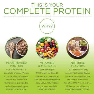 TRU Supplements Plant Based Protein Powder BCAA EAA 20g Vegan Brown Rice & Pea Protein 100 Calories 27 Vitamins No Artificial Flavors 25 Servings (Vanilla)