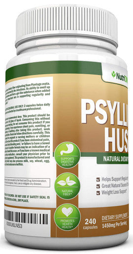 NutriONN PSYLLIUM Husk Capsules - 1450mg - 240 Capsules - Premium Psyllium Fiber Supplement - Great for Digestion and Regularity - 100% Soluble Fiber
