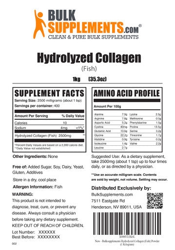 BulkSupplements Marine Collagen Powder - Collagen Supplement - Hydrolyzed Collagen Powder - Marine Collagen Peptides Powder - 2500mg of Fish Collagen Powder (1 Kilogram - 2.2 lbs)