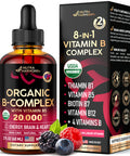 NUTRAHARMONY Usda Organic Vitamin B-Complex B5 Pantothenic Acid | B12 Methylcobalamin | B1 Thiamine | B6 Pyridoxine | B7 Biotin | B9 Folic | B3 Niacinamide - B Complex Liquid Drops, Made In Usa Supplement, 2Fl Oz