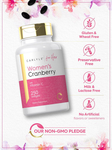 Carlyle Cranberry Pills for Women | 250 Softgels | Supplement with Vitamin C | Non-GMO Gluten | for Her