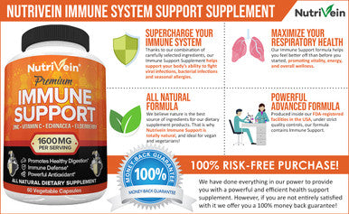 Nutrivein Immune Support - Boost Your Immune System with Elderberry, Zinc, Vitamin C, Garlic & Echinacea Prebiotics - 1600MG Daily Dose - Supports Healthy Lifestyle and Relief - 60 Capsules