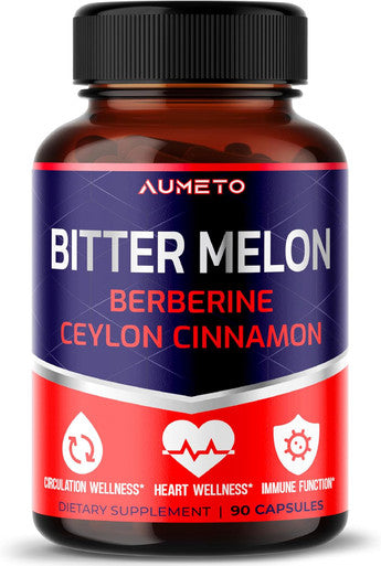 Aumeto Bitter Melon Capsules - Enhanced with Berberine Ceylon Cinnamon for Circulation Wellness and Immune Function (90 Count (Pack of 1))