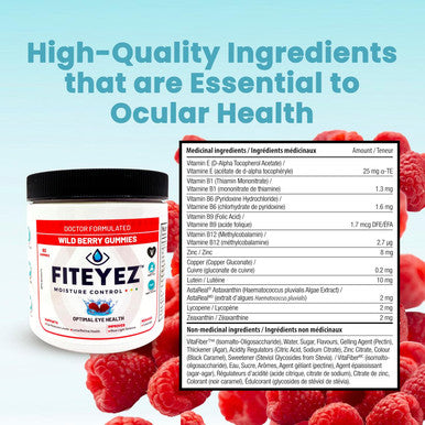 Fiteyez Eye Vitamins For Macular Support 60 Count Wild Berry Vitamin Gummies For Dry Eye Relief Blue Light Eye Vitamins Non-Gmo No Gluten Eye Supplements For Adults